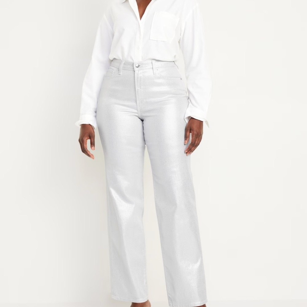 Old Navy High-Waisted OG Loose Silver Shine Jeans NWT